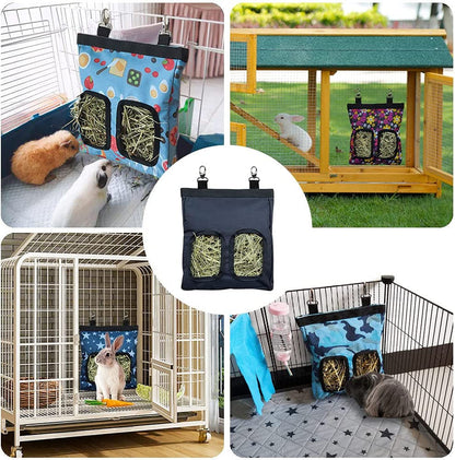 RIOUSSI Guinea Pig Hay Feeder, Hanging Rabbit Hay Feeder Bag. Blueflower | Upgraded Double Layer Fabric | Bite Resistant | Cleaner Hay & Less Mess | Small Animal Hay Holder for Bunnies & Chinchillas6
