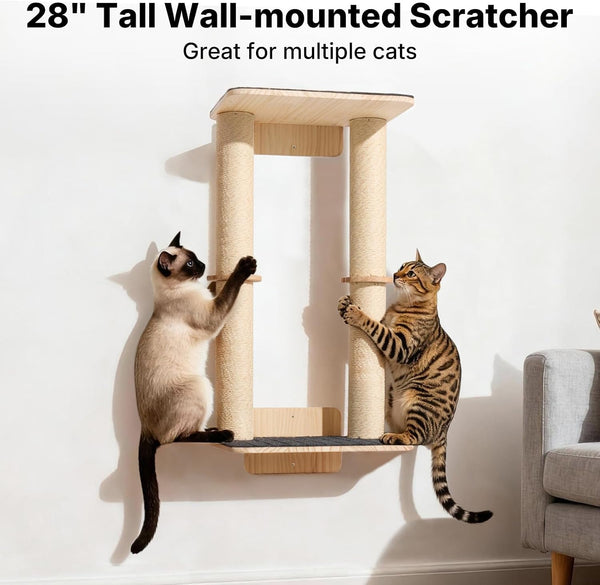 Veehoo Cat Wall Shelves, 28.3" Cat Wall Furniture with Scratcher | Cats Wall Climber, Dual Sisal Scratching Posts, Carpeted Perch, Easy Installation, Drywall Mounting2