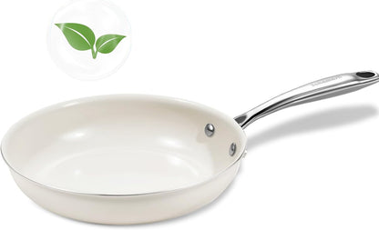 8" Nonstick Ceramic Frying Pan, Small Pan Non Toxic, White | PTFE & PFAS & PFOA Free Ceramic Coating, Dishwasher/Oven Safe, Induction Compatible, Suitable for All Stovetops1