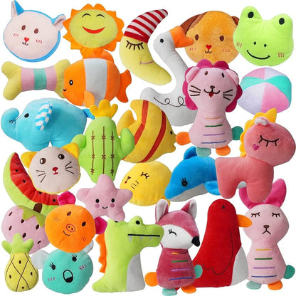 27 Pack Puppy Squeaky Toy, Different Designs Squeakers Pet Toys, Cute Bulk Plush Dog Toys for Small Dogs1