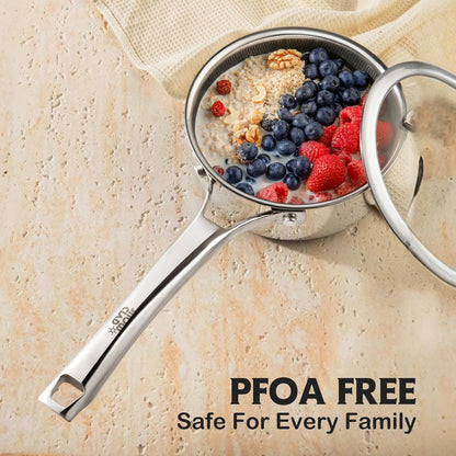 Sauce Pan with Lid,1.5 Quart & 2.5 Quart Hybrid Nonstick Pot Set | Hybrid Stainless Steel Saucier Cookware,Non Stick Pots PFOA Free,Works on Induction,Ceramic and Gas Cooktops3