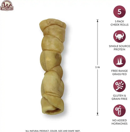 Wild Eats Water Buffalo Retriever Style Cheek Rolls Dog Chews, Pack of 5 | Long Lasting Treats and Bones for Aggressive Gnawing and Large Sized Breeds, Works as a Satisfying Substitute for Pig Ears2
