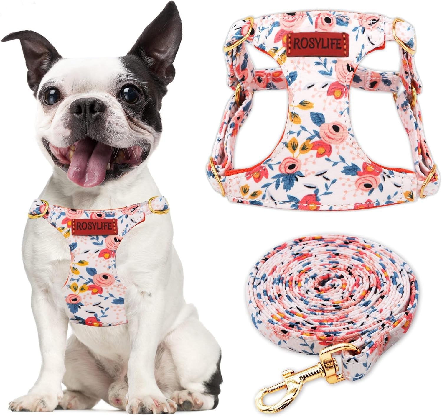 no-pull-dog-harness-leash-set-adjustable-xx-small-pink-daisy-fashionable-cute-stylish-escape-proof-includes-leash