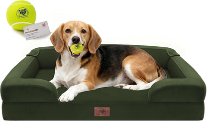 Waterproof Orthopedic Dog Bed for Extra Large Sized Dogs | Memory Foam Pet Bed Sofa with Bolster, Dog Couch with Washable Cover & Non-Slip Bottom, 42X30 Inch, Grey21