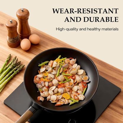 13 Inch Wok Pan with Lid, Healthy Nonstick Woks and Stir Fry Pans, Black | Silicone Spatula, Silicone Strainer, Standing Lid5