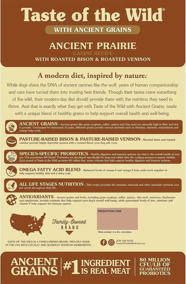 Taste of the Wild Ancient Prairie Dry Dog Food, Roasted Bison, 28Lb | Puppy, Adult & Senior Dogs | High Protein | Roasted Bison & Ancient Grains | Nutrient Dense to Help Support Peak Health2