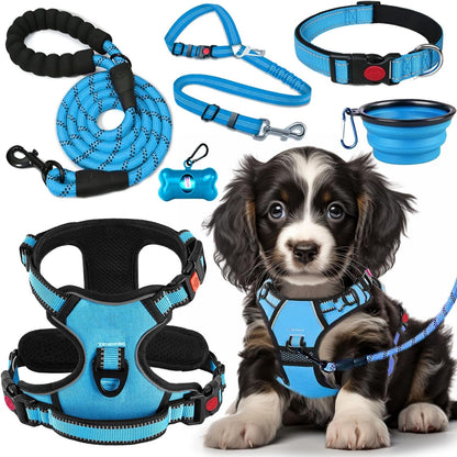 LOBEVE No Pull Dog Harness, Collar & Leash Set | Includes Dog Seat Belt, Collapsible Bowls & Poop Bag Dispenser. Ideal for Training, Walking, Hiking. Fits Small to Large Dogs(Pink-L)13