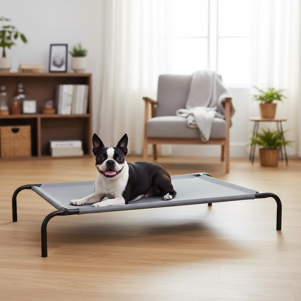 amazon-basics-cooling-breathable-elevated-dog-bed-with-metal-frame-for-large-dogs-51-x-31-x-8-grey
