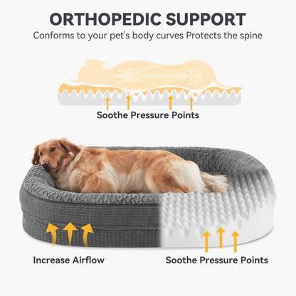 JOEJOY Orthopedic Dog Beds Large Sized Dog, XL Egg-Crate Memory Foam Pet Couch Bed with Bolster Sides, Waterproof Lining, Removable Washable Cover & Non-Slip Bottom, Grey2