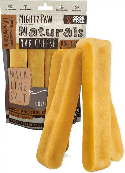 Mighty Paw Yak Chews, Long Lasting Hard Chew for Large Dogs, 4 Pack | Milk, Salt & Lime Juice, Grain-Free, Lactose-Free, Odor-Free, 68G Protein per Stick, Aggressive Chewers, Puppy Teething1