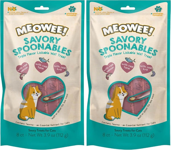 MEOWEE! Savory Spoonables Variety Pack, 12 Count Tube, Triple Flavor Squeezable Lickable Wet Treats for Cats with Built-In Spoon for Less Mess19