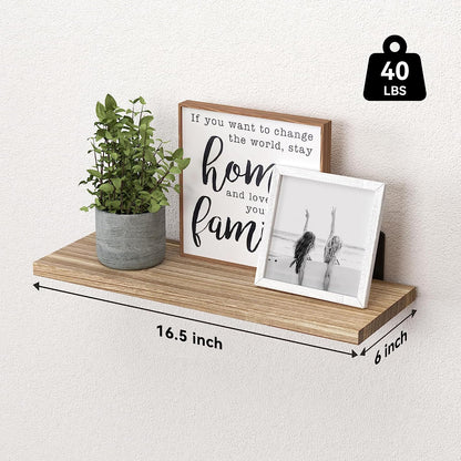 Floating Shelves Set of 6 for Wall Decor & Storage, Rustic Brown | Wood Farmhouse Book Shelves for Bedroom, Bathroom, Living Room, Kitchen, Office, Laundry Room, Study Room Display, 16.5''3