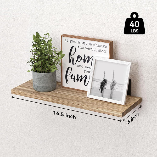 Floating Shelves Set of 6 for Wall Decor & Storage, Rustic Brown | Wood Farmhouse Book Shelves for Bedroom, Bathroom, Living Room, Kitchen, Office, Laundry Room, Study Room Display, 16.5''3
