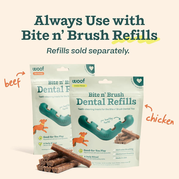 WOOF Bite N' Brush Dog Dental Chew Toy for Small Dogs 10-25 Lbs | Dog Toothbrush Toy, V-Shaped Design, Reusable, Easy to Clean, Dental Dog Toy6
