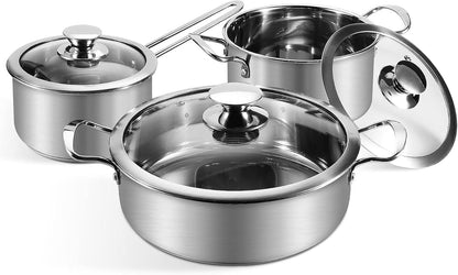 6Pcs Pots and Pans Set, Stainless Steel Pot Set, Nonstick Kitchen Cookware Set, Induction Pots Set with Stay-Cool Handle, Works with Electric and Gas Cooktops, Dishwasher Safe1