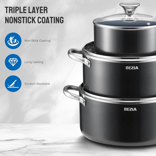 Nonstick Induction Cookware Set, 6-Piece Pots and Pans Set with Lids | 2QT Saucepan, 4.8QT Casserole Dutch Oven, 6QT Stock Pot, Riveted Stainless Steel Handles, Oven Safe, Works on All Stovetops8