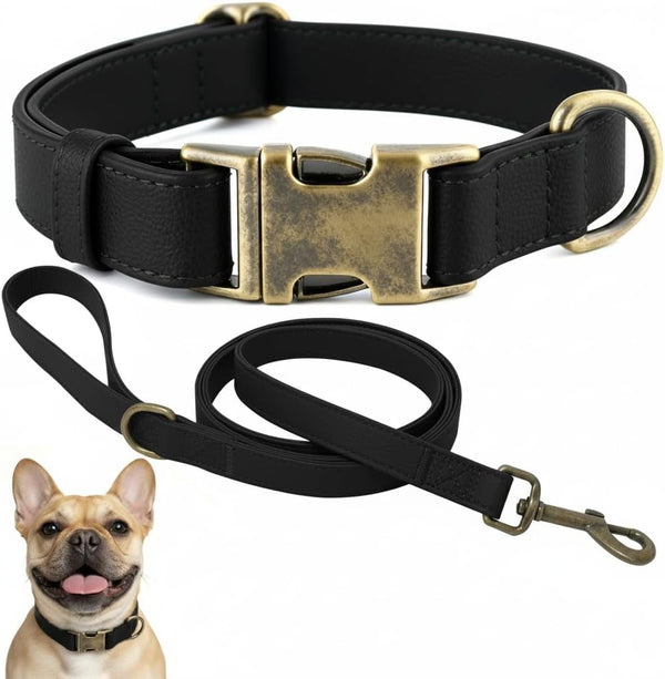 B&F Dog Collar and Leash Set,Leather Silicone Waterproof Odor-Proof Dog Collar and Leash for Medium Dogs, Soft Flexible Dog Collars, Adjustable Pet Collar (Brown, Medium (12.5-20" Neck))13