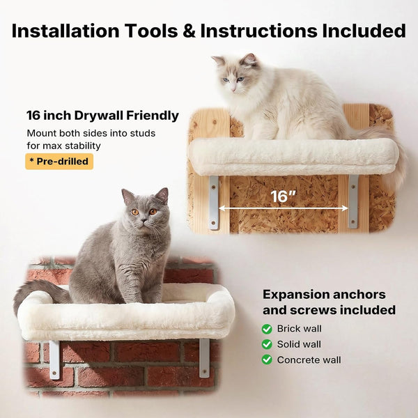 Veehoo Cat Wall Shelves for Large Cats, 2-Pack Cat Shelf for Climbing | 20.5"×15.7" Large Cat Wall Furniture with Soft Cushion Perch Bed, 40 Lbs Support, Fits 16 Inch Drywall6