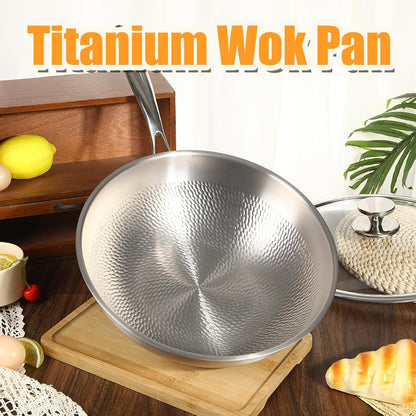 Titanium Hammered Wok, Pure, 2026 Upgrade Frying Pans Nonstick, Non-Stick Wok,Durable Scratch-Resistant Titanium Pans for Cooking, Compatible with All Cooktops,12.6In3