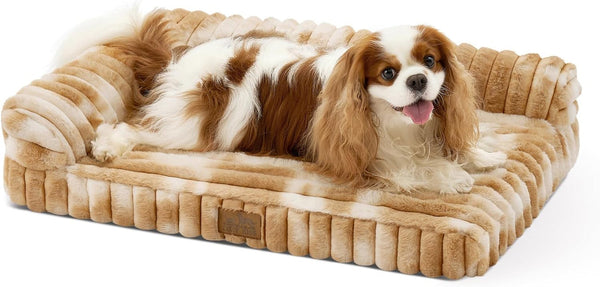 COZY KISS Ultra Soft Faux Rabbit Fur Dog Bed for Medium Dogs – 36"X27" Orthopedic Foam Couch, Removable Washable Cover & Waterproof Lining, Cream14