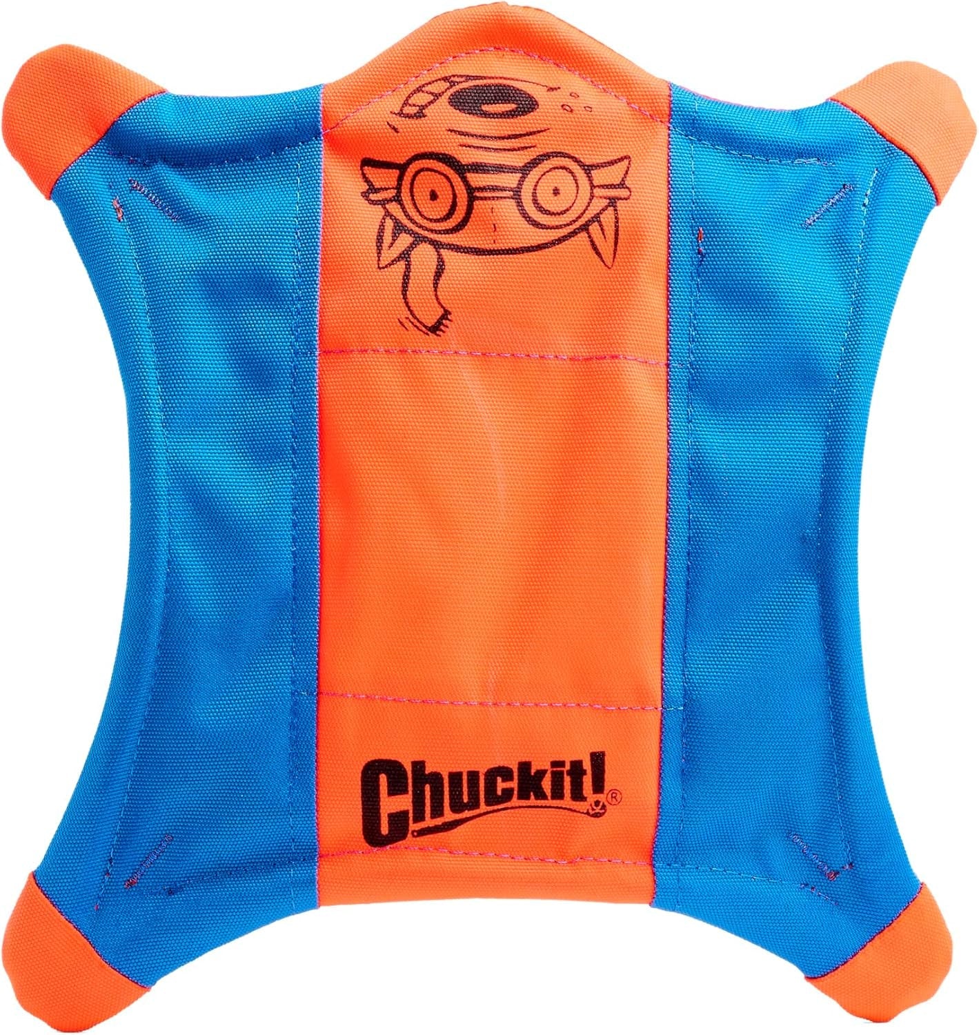 chuckit-flying-squirrel-fetch-dog-toy-water-floating-flyer-soft-and-durable-polyester-canvas-construction-for-large-dogs-size-large-11-inch-diameter-pack-of-1-orange-and-blue