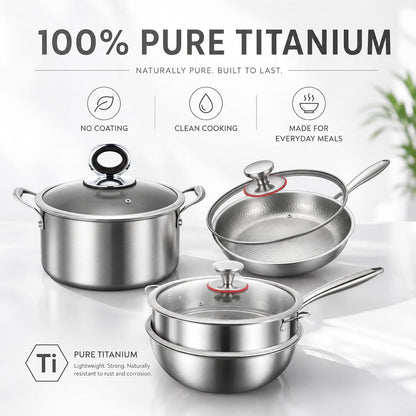 Titanium Pans Set for Cooking, Titanium Frying Pan & Titanium Soup Pot and Titanium Wok with Steamer, Non-Toxic Titanium Hammered Pro Skillet, PFAS/PFOA/PTFE Free Cookware, Dishwasher&Oven Safe2