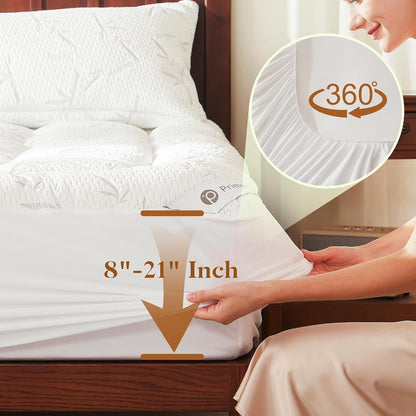 Queen Size Mattress Topper, Thick Pillow Top Mattress Pad，Up to 21 Inch Deep Pocket,Soft Breathable Mattress Pad for Back Pain, Waterproof Protector Cover(White)6