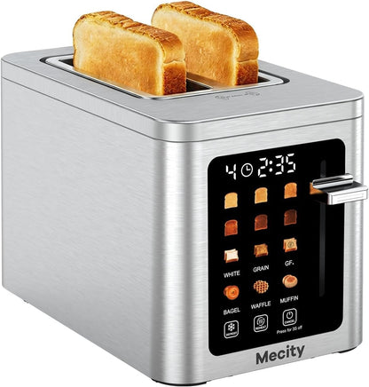 2 Slice Toaster Smart Touchscreen, Stainless Steel Wide Slot Toasters Defrost, Reheat, Memory Function, Auto Shutoff, Digital Electric Bread Toaster for Bagel Muffin Waffle, 120V1