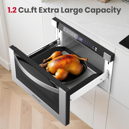 Microwave Drawer 24 Inch, 1.2 Cu.Ft, 1000W, One-Touch Auto Open | Built-In Installation, 11 Power Levels, Auto-Menus, Quiet Operation, Child Safety, Easy Clean Interior, Stainless Steel6