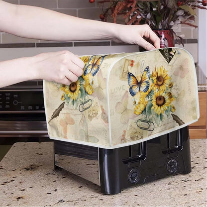 Toaster Dust Cover 2 Slice, Microwave Toaster Oven Grill Stain Resistant Dustproof Kitchen Small Appliance Cover with Top Handle for Kitchen, Butterfly Sunflower Retro2