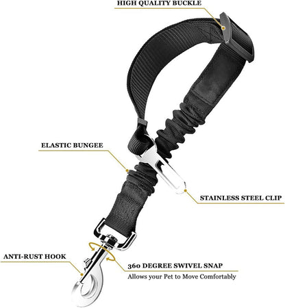 Sungrow Elastic Nylon Dog Seat Belt, 24” - 36”, Adjustable Black Harness, Elastic Tether with Metal Buckles, 2 Pcs per Pack5