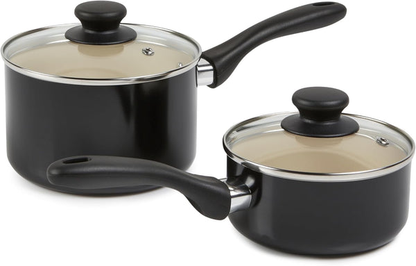 11-Piece Ceramic Non-Stick Pots and Pans Set, Dishwasher & Oven Safe, Easy Clean, Glass Lids, Black/Cream5