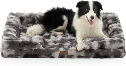 COZY KISS Orthopedic Dog Bed for Extra Large Dog 44X32 Inch, XL Faux Fur Pet Sofa, Bolster Foam Bed with Sides, Non-Slip and Egg-Crate Big Dog Couch Bed with Washable Removable Cover, Beige21