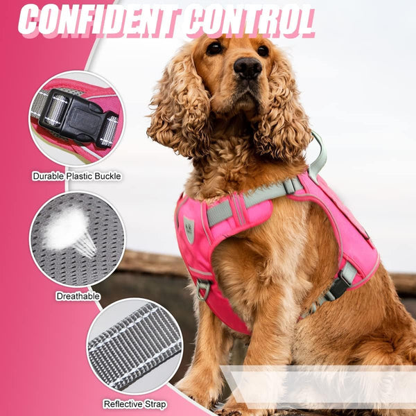 Tactical Dog Harness for Small Medium Large Dogs No Pull Adjustable Harness Training Easy Control Pet Vest,Reflective Working Training (Rose Red M(Neck:17-26,Chest:24-36))4