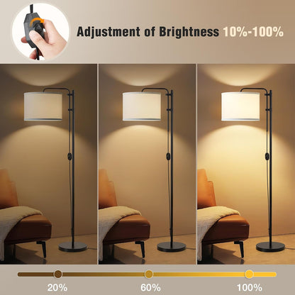 Dimmable Floor Lamp for Living Room, Adjustable Height Standing Lamp | 350° Rotate Beige Lampshade, 67.5-Inch Modern Tall Lamps for Corner Bedroom Home Office (Bulb Included)5