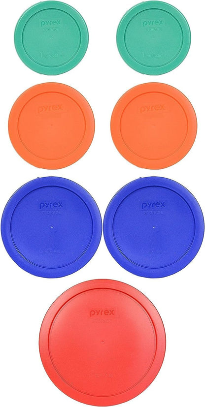 7-Pc Mardi Gras Theme Food Storage Replacement Lids - Made in USA | (1-Cup) Green | (2-Cup) Orange | (4-Cup) Cadet Blue | (6/7Cup) Red | Meal Prep | Covers | Bpa-Free Plastic2