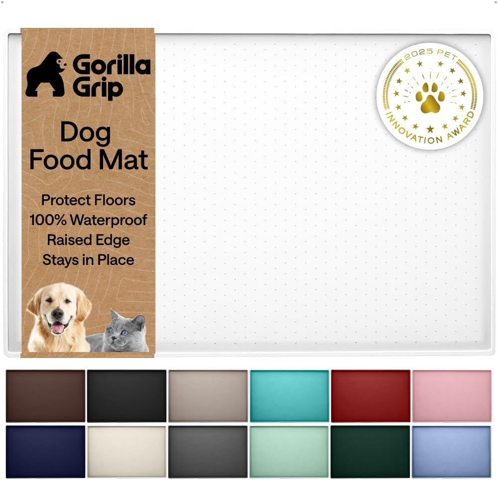 gorilla-grip-100-waterproof-raised-edge-bpa-free-silicone-pet-feeding-mat-dog-cat-food-mats-contain-spills-protects-floors-placemats-for-cats-and-dogs-water-bowl-18-5x11-5-gray