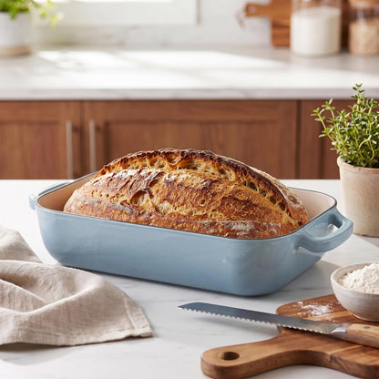 Large Cast Iron Dutch Oven Dome Pot with Lid, Enameled Bread Oven, Bread Pan for Homemade Sourdough Bread Baking, 6QT, Sea Salt4