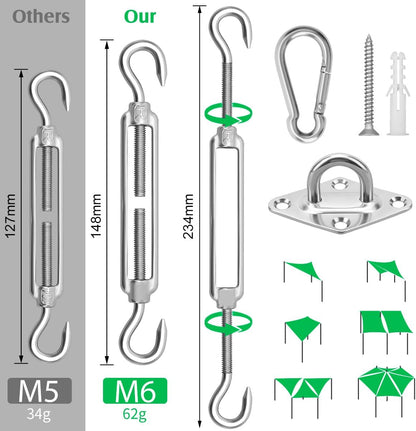 Sun Shade Sail Hardware Kit - 6 Inch 304 Stainless Steel Sunshades Canopy Installation Kit for Install Rectangle & Triangle Shade Sails Deck Garden Lawn Patio Outdoor Metal Sail Shade Hardware Kit2