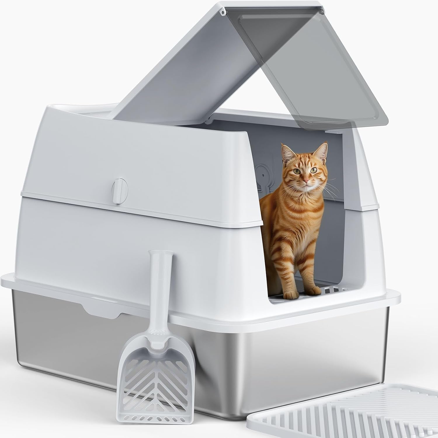 xl-extra-large-stainless-steel-litter-box-with-lid-metal-cat-litter-boxes-for-big-cats-enclosed-metal-litter-box-with-litter-scoop-set-non-sticky-anti-urine-leakage-24-16-18-silver-gary