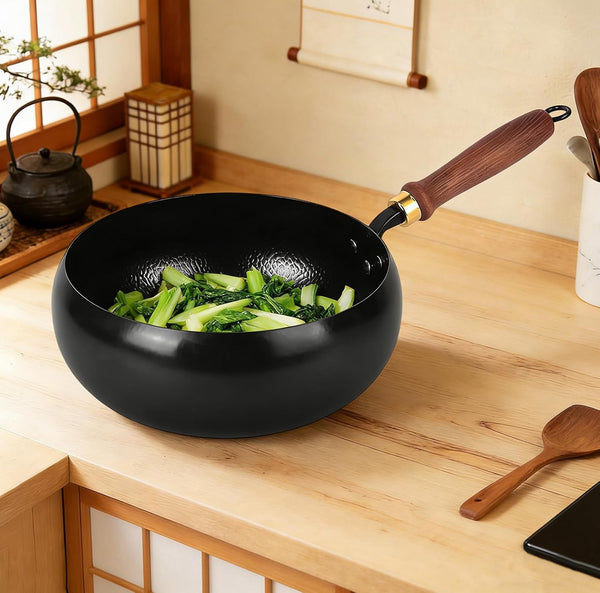 Hand-Forged Hammered Wok, Metal Iron Big Belly Wok Pan, Nonstick Woks & Stir-Fry Pans with Lid, Versatile Wok Geometry, Ergonomic Handle, Bottom Diameter 7.09In, for Gas Stoves (11.02In)2