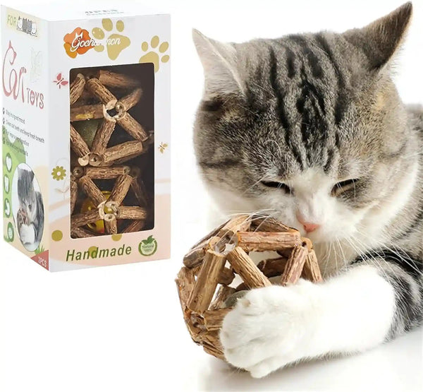 Gochanmon Catnip Toys-2Pcs Natural Silvervine Stick Catnip Ball&Bell Ball-Cat Toys for Indoor Cats- Cleaning Teeth Molar Tools Matatabi Cat Chew Toy-Kitten Toys All Breeds1