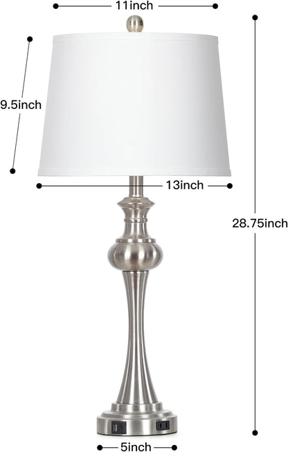 28.75" Silver Table Lamps for Living Room,Touch Lamps for Bedrooms Set of 2 - Nightstand Table Lamp with USB C+A, 3 Way Dimmable Bedside Lamps End Tables Brushed Nickel7