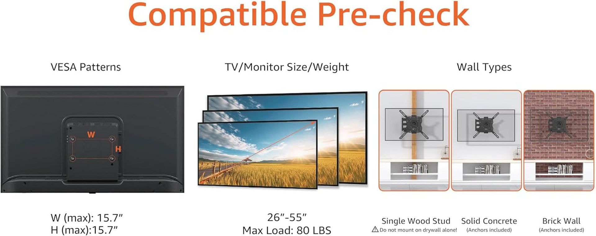 full-motion-articulating-tv-wall-mount-with-swivel-and-tilt-for-26-to-55-tvs-and-flat-panels-up-to-80-lbs-vesa-compatible-single-stud-black