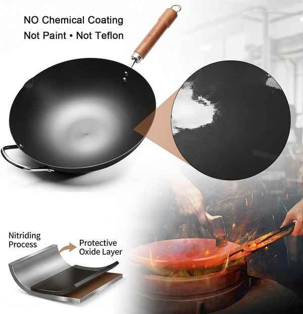 Carbon Steel 13.4" Woks with Traditional Iron Spatula4