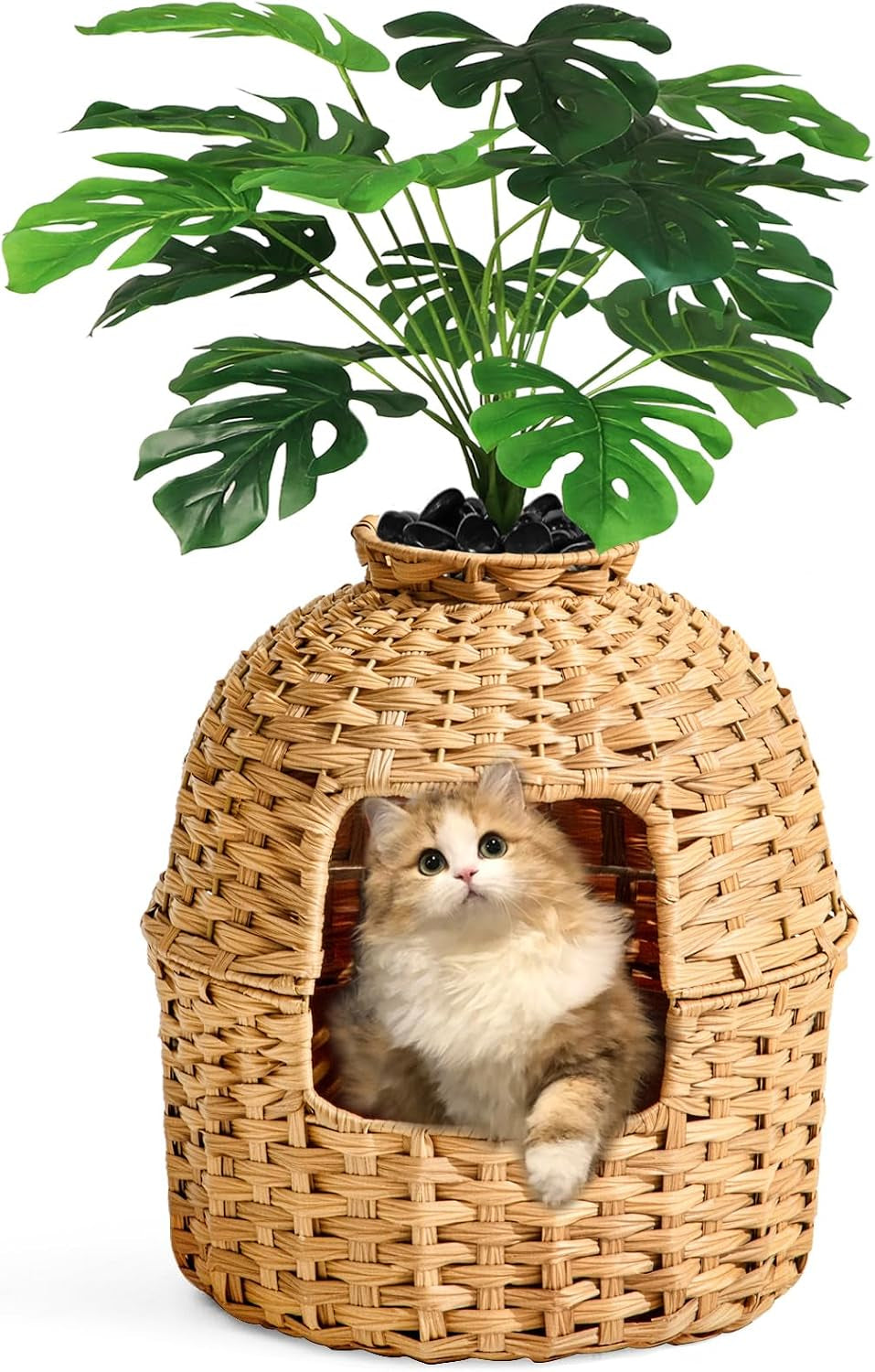 setvson-cat-litter-box-plant-furniture-enclosure-rattan-pe-house-natural-decorative-planter-design-removable-top-for-easy-cleaning-includes-artificial-plants-real-stones-20-x-20-inches