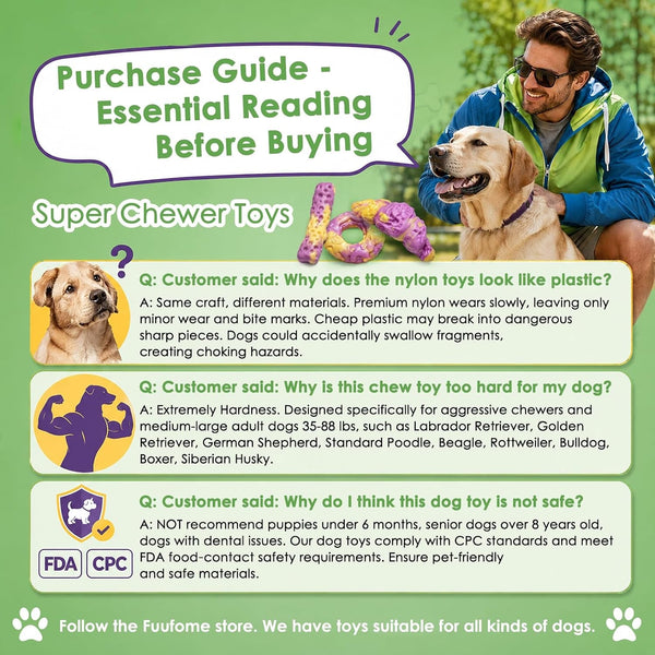 Fuufome Dog Toys for Aggressive Chewers: Dog Chew Toys for Medium Large Dog | Long Lasting Dog Chews | Tough Nylon Bone | Teeth Cleaning Care | Keep Dog Busy | Inevitable Milk Flavor | 3 Pack Set2