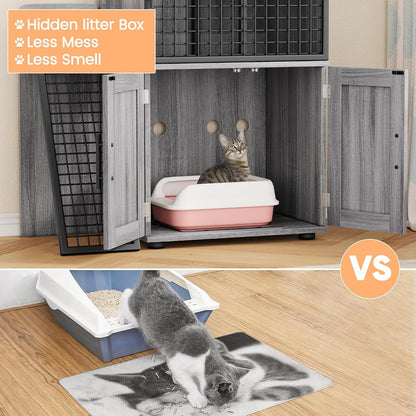 IDEALHOUSE Modern Cat Litter Box Enclosure with Platform, Double Layer Hidden Litter Box, Indoor Washroom, Villa Cat House with Ladder, 33.5" L X 17.9" W X 41.9" H,Dark Grey7