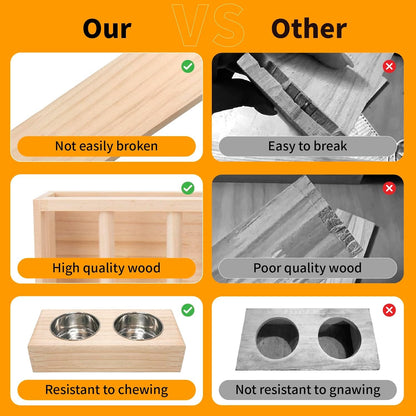 BESNEW 3 in 1 Rabbit Hay Feeder with Litter Box,Wooden Hay Feeder with 2 Bowls & Litter Box for Guinea Pig Chinchilla Bunny Other Small Animals,Large Capacity & Preventing Waste3