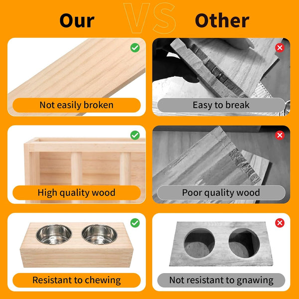 BESNEW 3 in 1 Rabbit Hay Feeder with Litter Box,Wooden Hay Feeder with 2 Bowls & Litter Box for Guinea Pig Chinchilla Bunny Other Small Animals,Large Capacity & Preventing Waste3